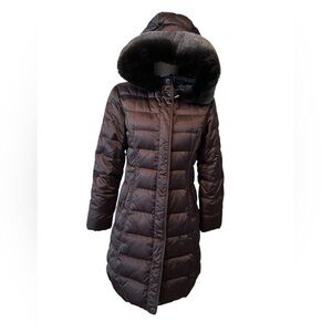 Sharon Dark Purple Hooded Puffer Coat with Black Faux Fur